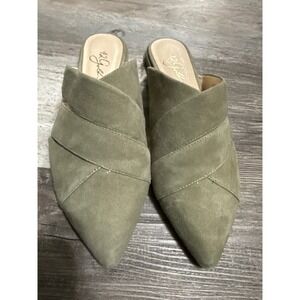 42 Gold Olive Green Suede Pointed Toe Mules Flats CLC-010 Womens 8.5 39